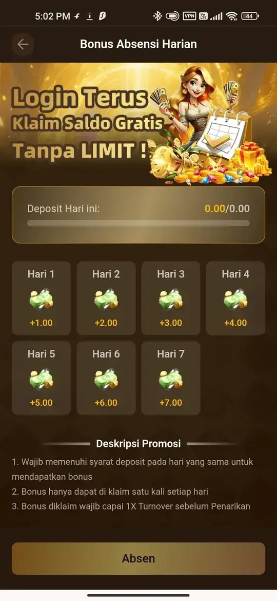 RP99 Bonus Absensi Harian